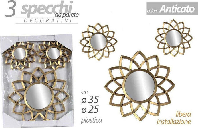 Set 3 Specchi Parete Decorativi Oro Anticato Libera Installazione 25-35cm 836916 Casa e cucina/Decorazioni per interni/Specchi/Specchi da parete Trade Shop italia - Napoli, Commerciovirtuoso.it