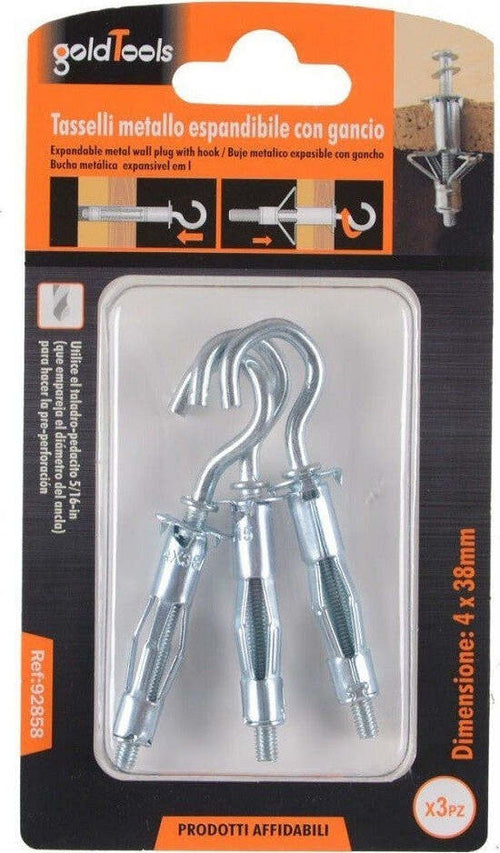 Set 3 Tasselli Metallo Espandibile Gancio Viti A Espansione Stile C 4x38mm 92858 Fai da te/Ferramenta/Chiodi viti ed elementi di fissaggio/Tasselli/Tasselli a espansione Trade Shop italia - Napoli, Commerciovirtuoso.it