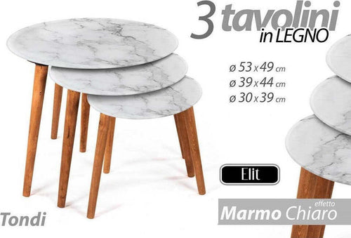Set 3 Tavolini Effetto Marmo Piedi Legno Salotto Moderno Tondi Ø53-39-30cm 839429 Casa e cucina/Arredamento/Soggiorno/Tavoli e tavolini/Tavolini bassi Trade Shop italia - Napoli, Commerciovirtuoso.it