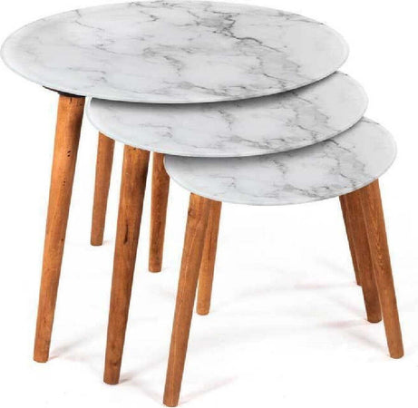 Set 3 Tavolini Effetto Marmo Piedi Legno Salotto Moderno Tondi Ø53-39-30cm 839429 Casa e cucina/Arredamento/Soggiorno/Tavoli e tavolini/Tavolini bassi Trade Shop italia - Napoli, Commerciovirtuoso.it