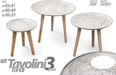 Set 3 Tavolini Piedi In Legno Salotto Giardino Decorati Ø45-40-30cm Tondi 783951 Giardino e giardinaggio/Arredamento da giardino e accessori/Tavoli e tavolini/Tavolini da appoggio Trade Shop italia - Napoli, Commerciovirtuoso.it