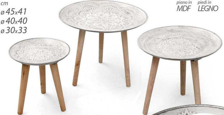 Set 3 Tavolini Piedi In Legno Salotto Giardino Decorati Ø45-40-30cm Tondi 783951 Giardino e giardinaggio/Arredamento da giardino e accessori/Tavoli e tavolini/Tavolini da appoggio Trade Shop italia - Napoli, Commerciovirtuoso.it