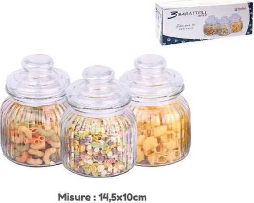 Set 3 Tris Barattoli Con Coperchio Vetro 14.5x10cm Cucina Pasta Biscotti 710916 Casa e cucina/Organizzazione interni/Contenitori e barattoli da cucina/Conservazione cibi/Barattoli e contenitori Trade Shop italia - Napoli, Commerciovirtuoso.it