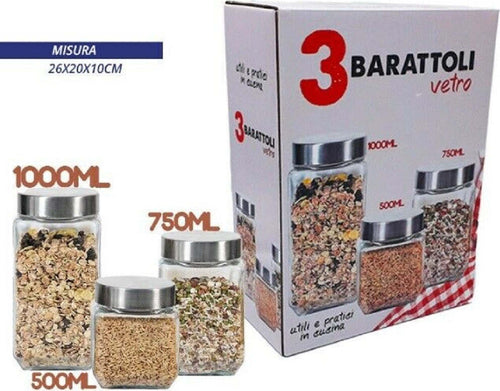 Set 3 Tris Barattoli Vetro Con Coperchio Metallo Contenitori Pasta Biscotti Casa, arredamento e bricolage > Cucina > Barattoli e Contenitori Trade Shop italia - Napoli, Commerciovirtuoso.it
