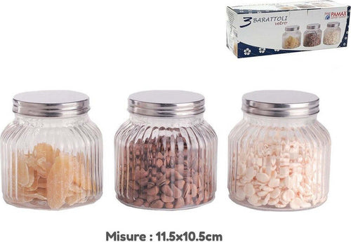 Set 3 Tris Barattoli Vetro Coperchio Alluminio Contenitori Biscotti 11.5x10.5cm Casa e cucina/Organizzazione interni/Contenitori e barattoli da cucina/Conservazione cibi/Barattoli e contenitori Trade Shop italia - Napoli, Commerciovirtuoso.it