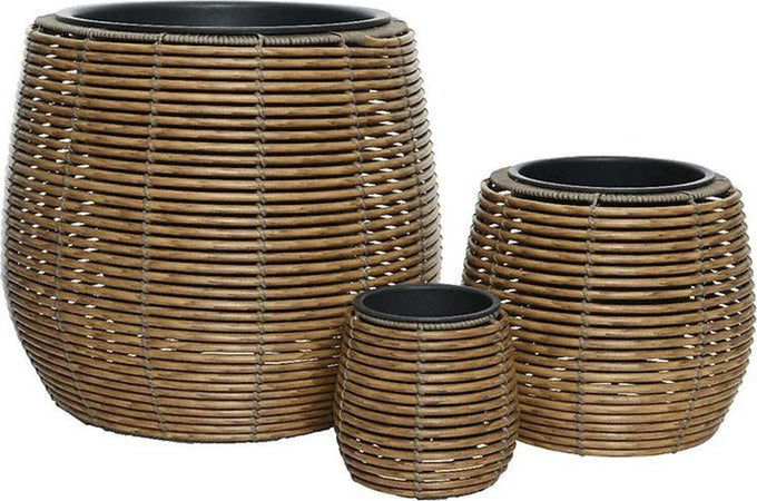 Set 3 vasi decorativi in wicker per piante e fiori arredamento moderno Giardino e giardinaggio/Attrezzi da giardino e attrezzature per l'irrigazione/Vasi e accessori per piante/Vasi tradizionali Decor Space - Altamura, Commerciovirtuoso.it