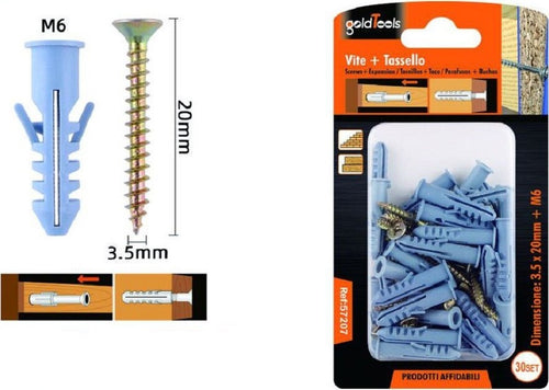 Set 30 Pezzi Viti Vite 3.5x20 Mm + Tasselli Con Alette Tassello M6 Fischer 57207 Fai da te/Ferramenta/Chiodi viti ed elementi di fissaggio/Kit di bulloni e dadi Trade Shop italia - Napoli, Commerciovirtuoso.it