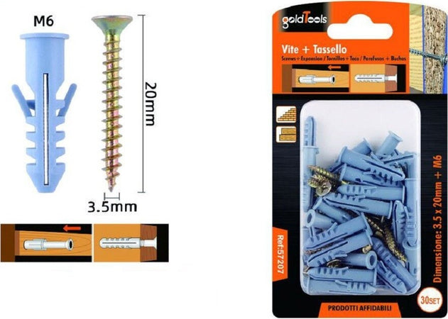 Set 30 Pezzi Viti Vite 3.5x20 Mm + Tasselli Con Alette Tassello M6 Fischer 57207 Fai da te/Ferramenta/Chiodi viti ed elementi di fissaggio/Kit di bulloni e dadi Trade Shop italia - Napoli, Commerciovirtuoso.it