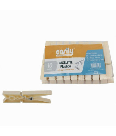 Set 30 Pz Mollette In Plastica Pinze Bucato Panni Antiruggine Grandi Beige 69498