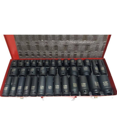 Set 35pz Bussole Boccole Esagonali Per Pistola Avvitatore Pneumatico 1/2" 8-32mm