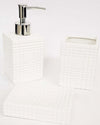 SET 3PZ BAGNO BIANCO STRISCE QUADRI IN CERAMICA DISPENSER SAPONE PORTA SAPONE SPAZZOLINI  Trade Shop italia - Napoli, Commerciovirtuoso.it