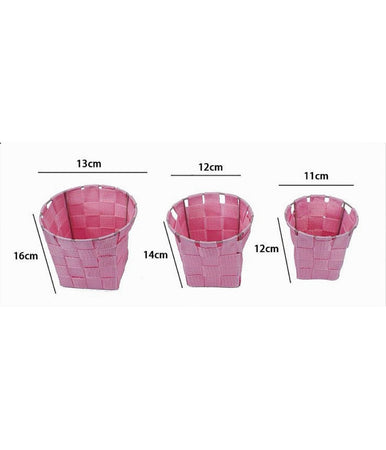 Set 3pz Cestini Rotondi Portaoggetti In Tessuto Rosa Per Bagno Casa Cucina 79047