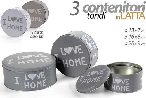 Set 3pz Contenitori In Latta Barattolo Cucina Tondo Assortiti I Love Home 710513 Casa e cucina/Organizzazione interni/Contenitori e barattoli da cucina/Vasetti e barattoli per conserve/Set di barattoli e coperchi Trade Shop italia - Napoli, Commerciovirtuoso.it