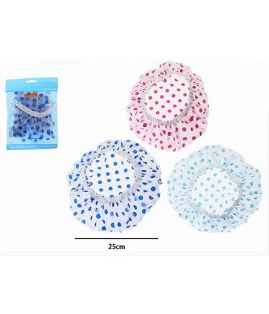 Set 3pz Cuffia Per Doccia Bagno Elastico Con Pois Colorati Protegge Capelli 87177