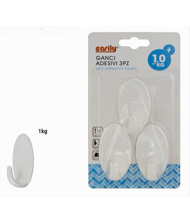 Set 3pz Ganci Appendini Adesivi Ovali Parete Casa Cucina Bagno Attaccapanni 59677