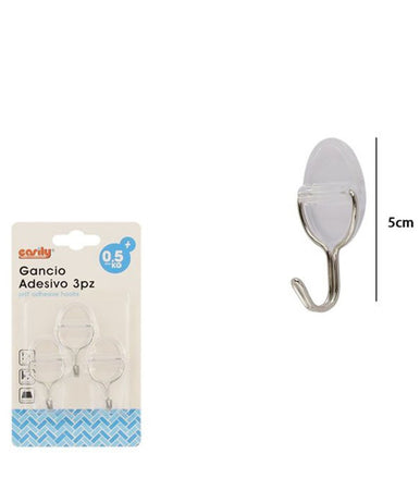 Set 3pz Ganci Appendini Adesivi Parete Casa Cucina Bagno Attaccapanni Ovale 87010