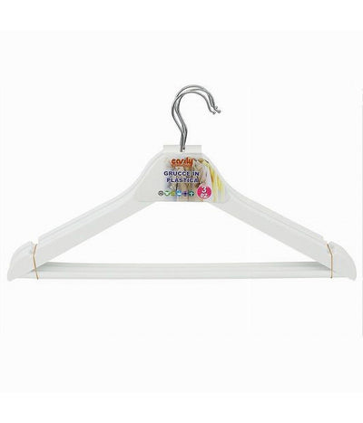 Set 3pz Grucce Stampelle In Plastica Appendiabiti Vestiti Pantaloni Bianco 79314