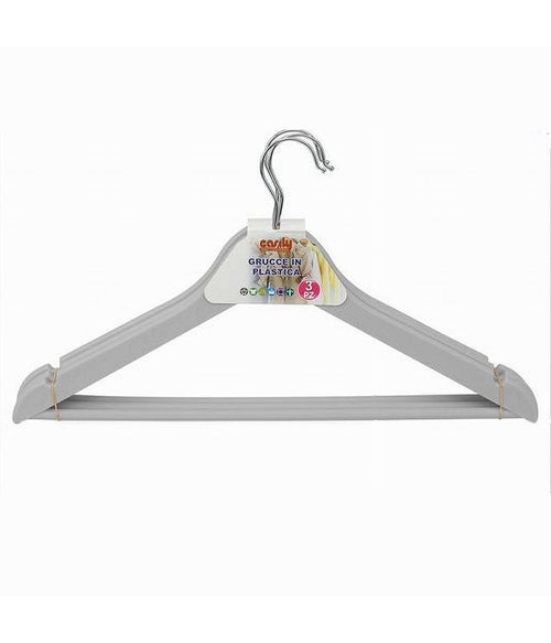 Set 3pz Grucce Stampelle In Plastica Appendiabiti Vestiti Pantaloni Grigio 79315