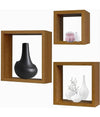 Set 3pz Mensole Da Parete A Cubo Moderne Design Quadrato Effetto Legno 2 Ripiani