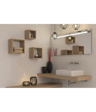 Set 3pz Mensole Da Parete A Cubo Moderne Design Quadrato Effetto Legno 2 Ripiani