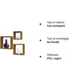 Set 3pz Mensole Da Parete A Cubo Moderne Design Quadrato Effetto Legno 2 Ripiani