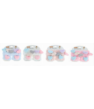 Set 3pz Polsini Fascia Capelli Con Cuori Colorati Lavaggi Viso Trattamenti 10751