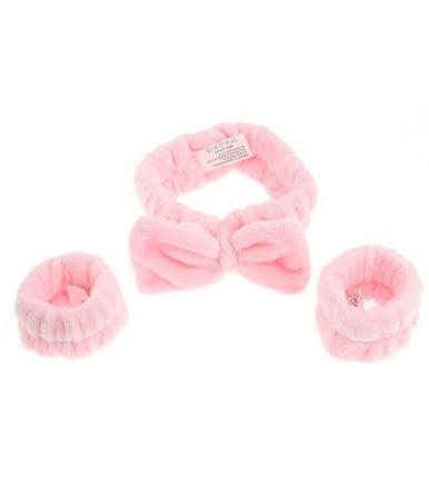 Set 3pz Polsini Fascia Capelli Con Fiocco Colorati Lavaggi Viso Trattamenti 10754