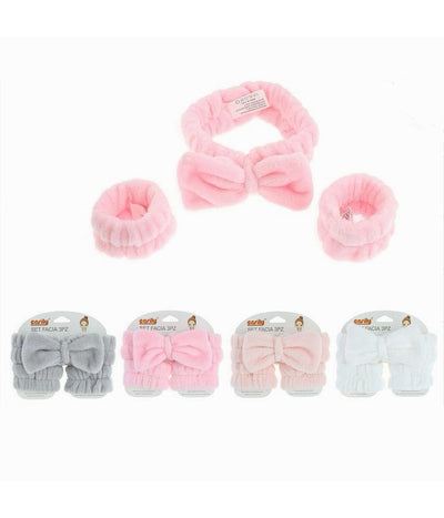 Set 3pz Polsini Fascia Capelli Con Fiocco Colorati Lavaggi Viso Trattamenti 10754