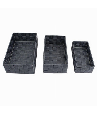 Set 3pz Scatola Porta Oggetti Tessuto Intrecciato Contenitori Grigio Scuro 79056