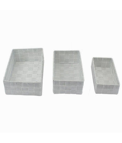 Set 3pz Scatola Portaoggetti Tessuto Intrecciato Contenitori Grigio Chiaro 79054