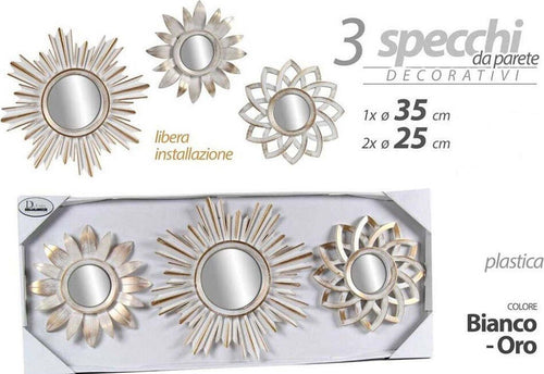 Set 3pz Specchi Da Parete Decorativi Bianco Oro 25/35cm Specchio Plastica 823923 Casa e cucina/Decorazioni per interni/Specchi/Specchi da parete Trade Shop italia - Napoli, Commerciovirtuoso.it
