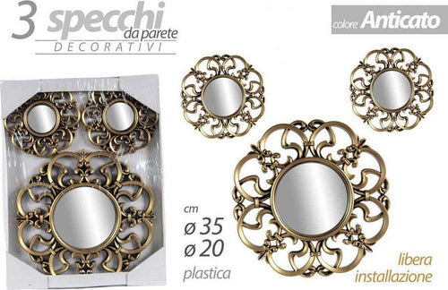 Set 3pz Specchi Parete Decorativi Oro Bronzo Libera Installazione 20-35cm 836893 Casa e cucina/Decorazioni per interni/Specchi/Specchi da parete Trade Shop italia - Napoli, Commerciovirtuoso.it