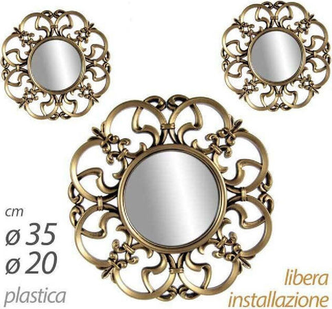 Set 3pz Specchi Parete Decorativi Oro Bronzo Libera Installazione 20-35cm 836893 Casa e cucina/Decorazioni per interni/Specchi/Specchi da parete Trade Shop italia - Napoli, Commerciovirtuoso.it