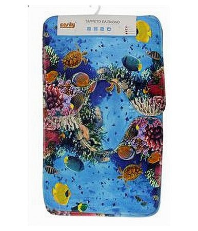 Set 3pz Tappeto Tappetini Tessuto Arredo Bagno Antiscivolo Fantasia Marina 79444