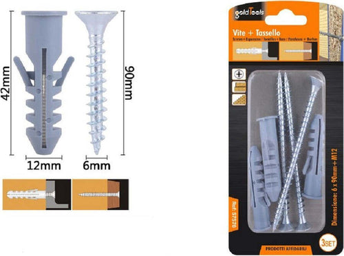 Set 3pz Viti Vite Croce 6x90 Mm + Tasselli Con Alette Tassello M12 Fischer 57576 Fai da te/Materiale elettrico/Cablaggio di superficie/Tubi Trade Shop italia - Napoli, Commerciovirtuoso.it
