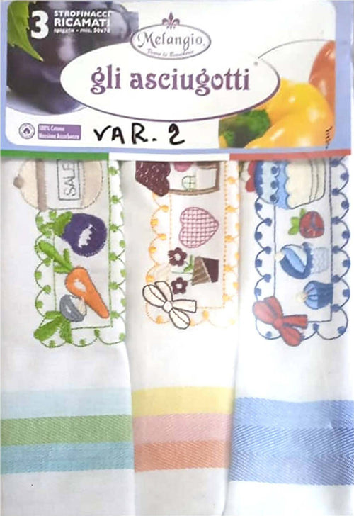 Set 3x Strofinacci Da Cucina Melangio Tris Strofinacci Ricamati per La Casa E per La Cucina 100% Cotone Made in Italy Stracci per Pulizia Casa e cucina/Tessili per la casa/Tessili da cucina/Strofinacci L’Orchidea - Siderno, Commerciovirtuoso.it