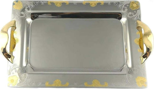 Set 3x Vassoi In Acciaio Inox 18/10 Tris Vassoi Serie Oro Con Manici Decorati Oro 18 Kt Casa e cucina/Stoviglie/Piatti ciotole e vassoi/Piatti per servire/Vassoi/Vassoi da portata L’Orchidea - Siderno, Commerciovirtuoso.it