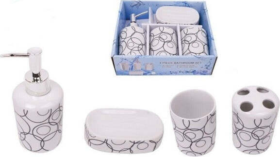 Set-4-Accessori-Bagno-T8338-In-Ceramica-Porta-Sapone-Porta-Spazzolino-Dispenser