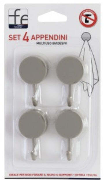 Set 4 appendini multiuso biadesivi in plastica tortora