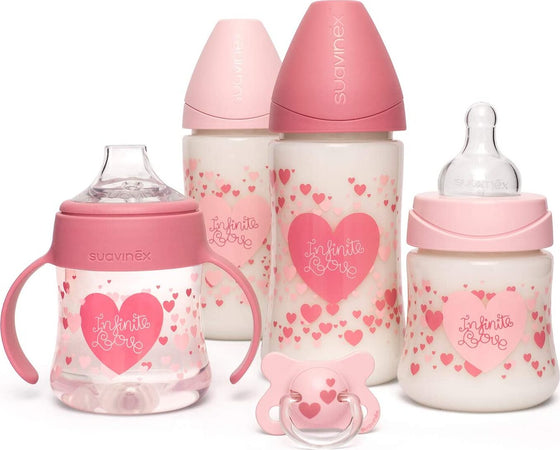 Set 4 Biberon + Ciuccio Suavinex Infinite Love Rosa Prima infanzia/Allattamento e pappa/Allattamento con biberon/Set di biberon La Casa Del Bebè - Napoli, Commerciovirtuoso.it