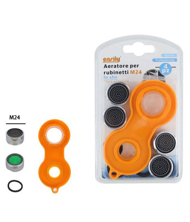 Set 4 Pezzi Aeratore Per Rubinetto M24 In Abs Filtro Rompigetto Con Chiave 59033