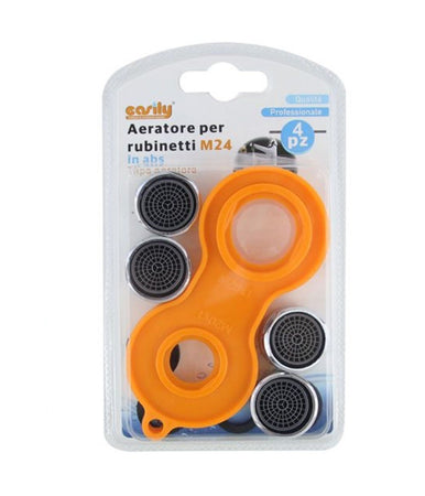 Set 4 Pezzi Aeratore Per Rubinetto M24 In Abs Filtro Rompigetto Con Chiave 59033