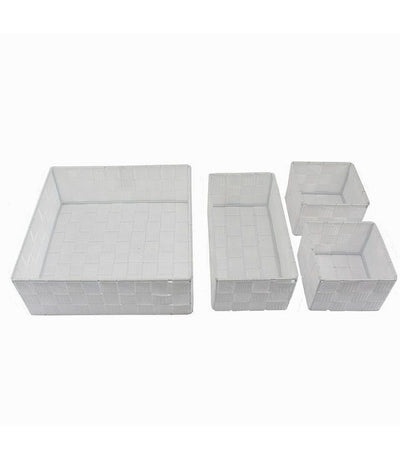 Set 4 Pezzi Contenitori Bianco Scatola In Tessuto Organizer Porta Oggetti 79061