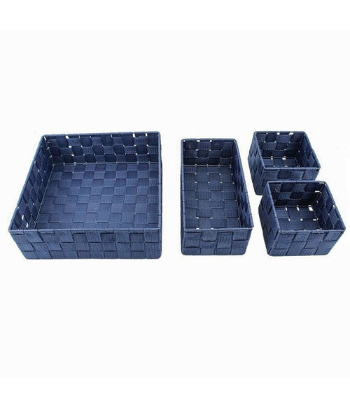 Set 4 Pezzi Contenitori Blu Scatola In Tessuto Organizer Porta Oggetti 79064