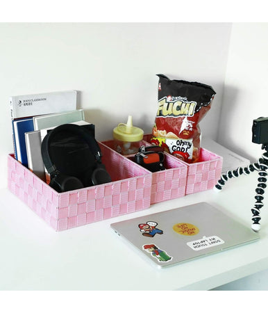 Set 4 Pezzi Contenitori Rosa Scatola In Tessuto Organizer Porta Oggetti 79065