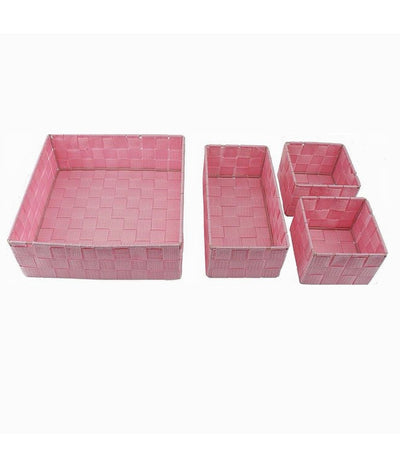 Set 4 Pezzi Contenitori Rosa Scatola In Tessuto Organizer Porta Oggetti 79065