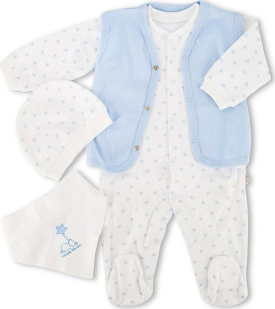 Set-4-Pezzi-Neonato-Baby-Irge-Per-Bimbo-O-Bimba-In-Cotone-Organico-Da-1-A-9-Mesi-Con-Tutina,-Cardigan-Cappellino-E-Bavaglino