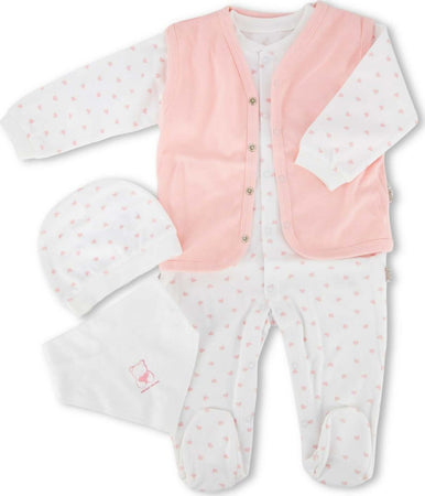 Set-4-Pezzi-Neonato-Baby-Irge-Per-Bimbo-O-Bimba-In-Cotone-Organico-Da-1-A-9-Mesi-Con-Tutina,-Cardigan-Cappellino-E-Bavaglino