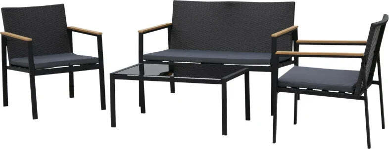 Set-4-Pezzi-Salotto-da-Esterni-con-2-Sedie,-Divano-e-Tavolino-Mobili-da-Giardino-in-Rattan-e-Acciaio-Nero-860-092