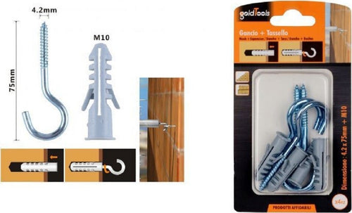 Set 4 Pezzi Viti Vite A Gancio 4.2x75mm + Tasselli Con Alette Tassello M10 90740 Fai da te/Ferramenta/Chiodi viti ed elementi di fissaggio/Kit di bulloni e dadi Trade Shop italia - Napoli, Commerciovirtuoso.it